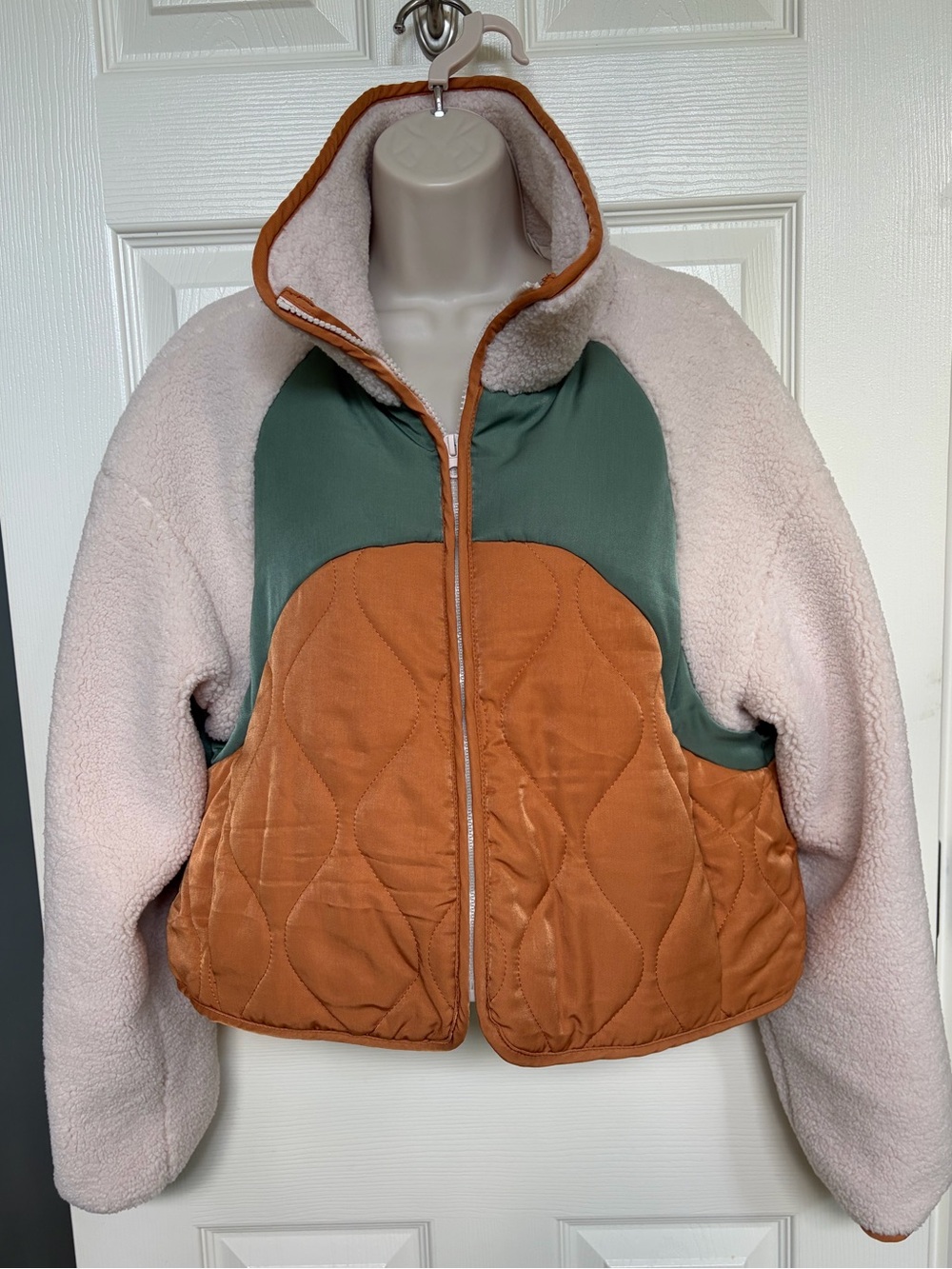 BLANKNYC Cropped Sherpa & Nylon Jacket Tricolor Size M New